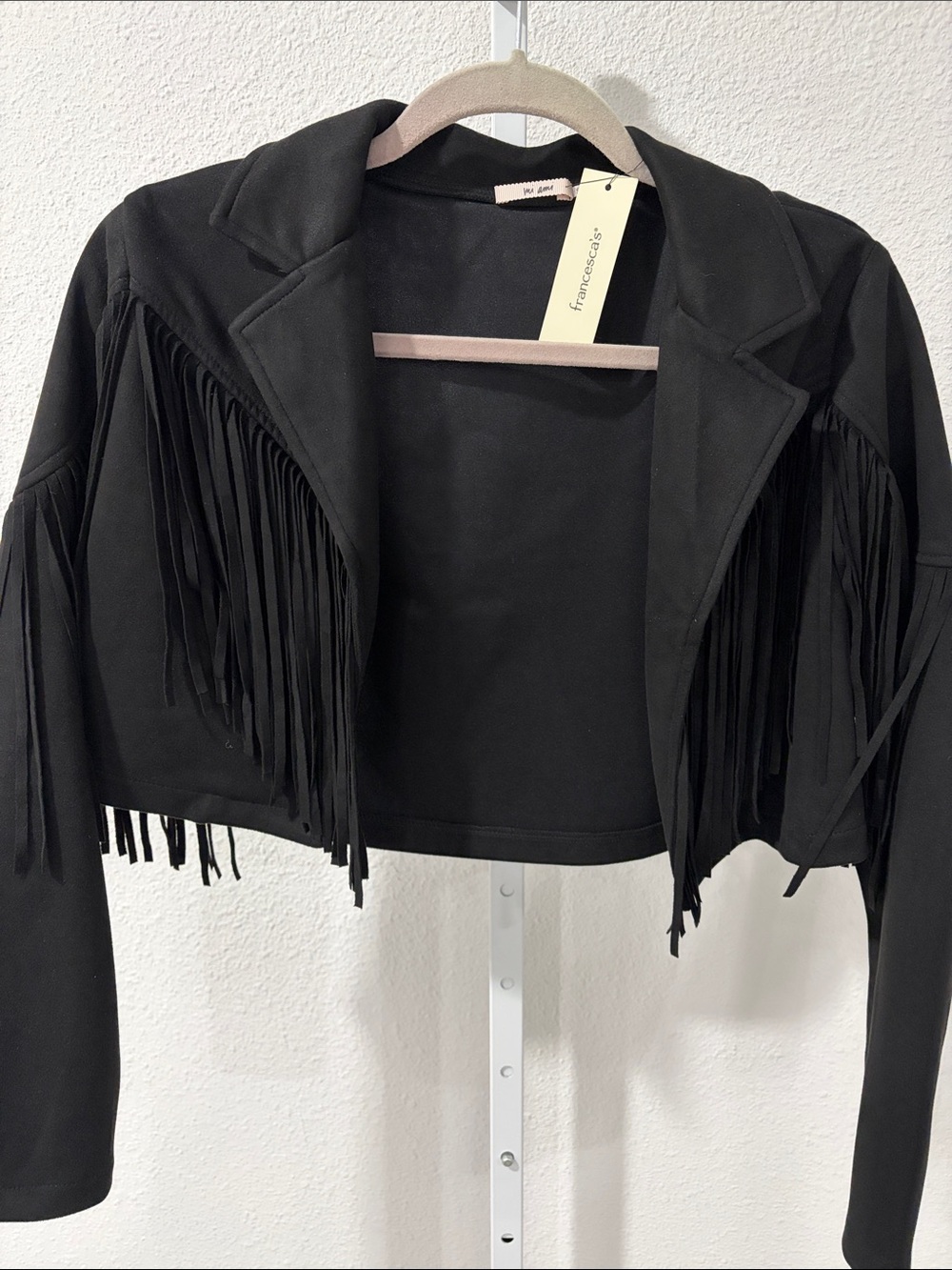 Francesca's Collections Black Fringe Cropped Jacket